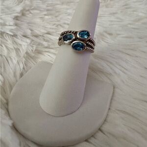 Blue Stone Triple-Stack Sterling Silver Ring